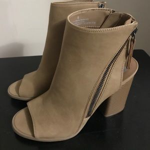 Tan peep toe heels